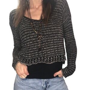 Free People Knit Sweater Sz S Natal Melange Cropped Loose Weave Textured Tweed